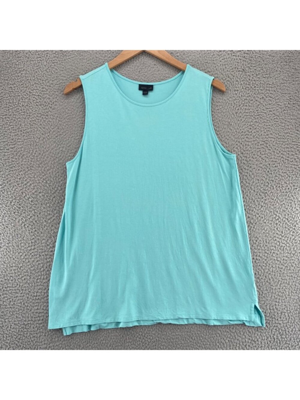 J Jill Top Womens Large Wearever Blue Stretch Knit Sleeveless Tunic Round Neck